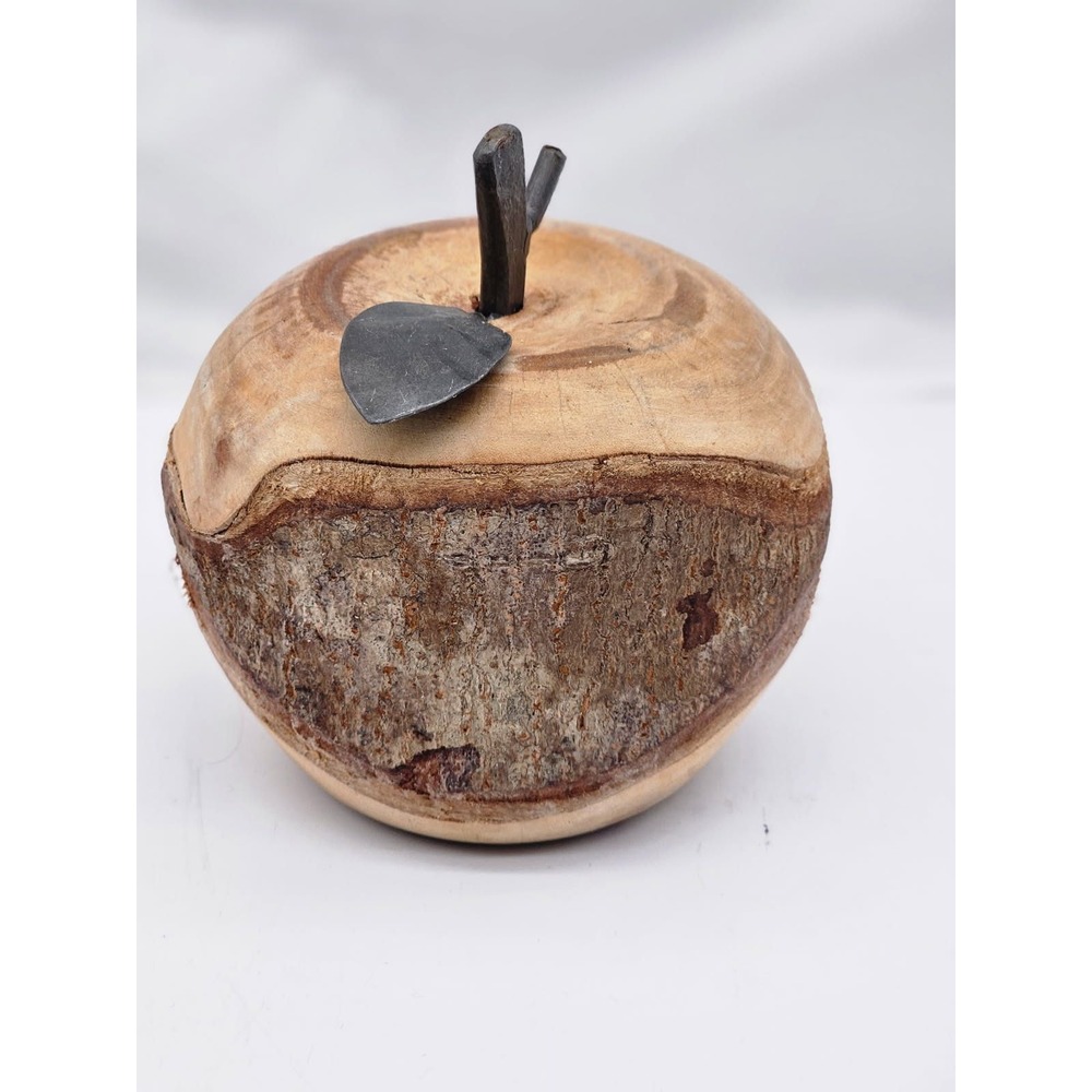 Carved Wood Apple Sculpture w/Metal Stem Unisex OS Tan Brown Live Teachers Edge